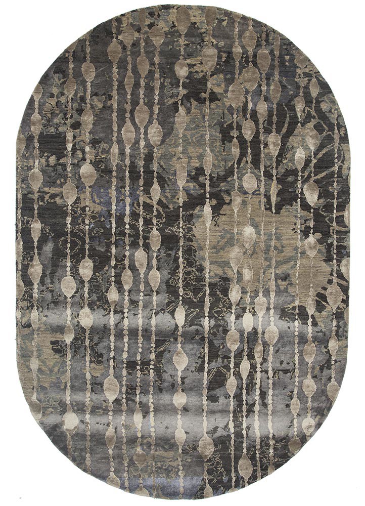  beige and brown wool and bamboo silk hand knotted Rug