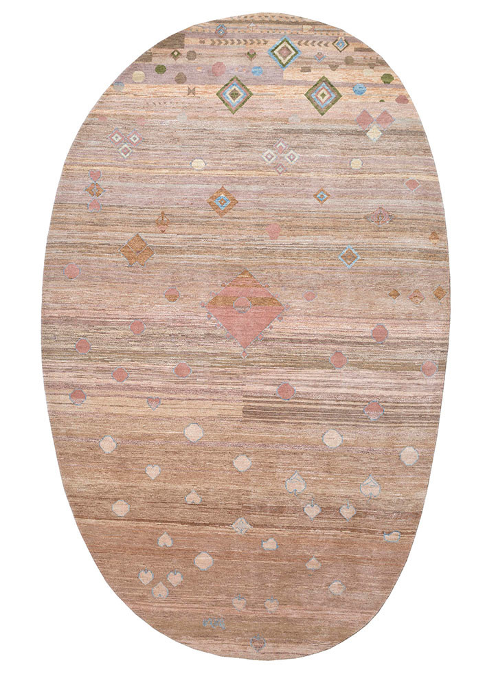 manchaha red and orange wool and silk hand knotted Rug - HeadShot