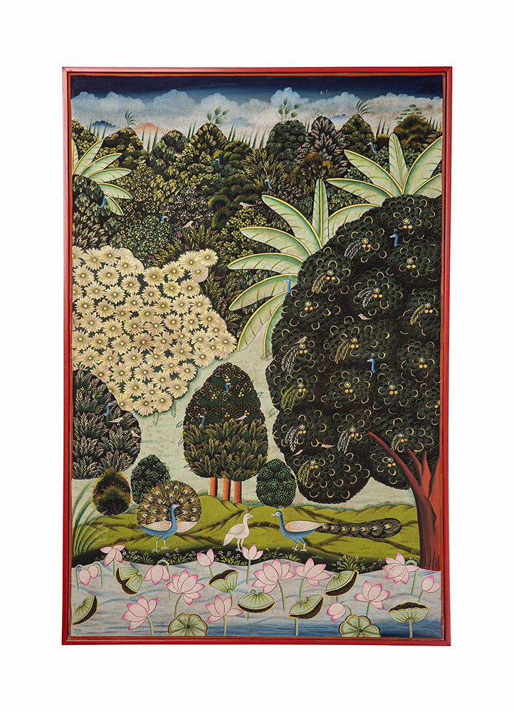 pichwai of vrindavan grace vibrant natural pigment colors on cotton cloth art work Rug
