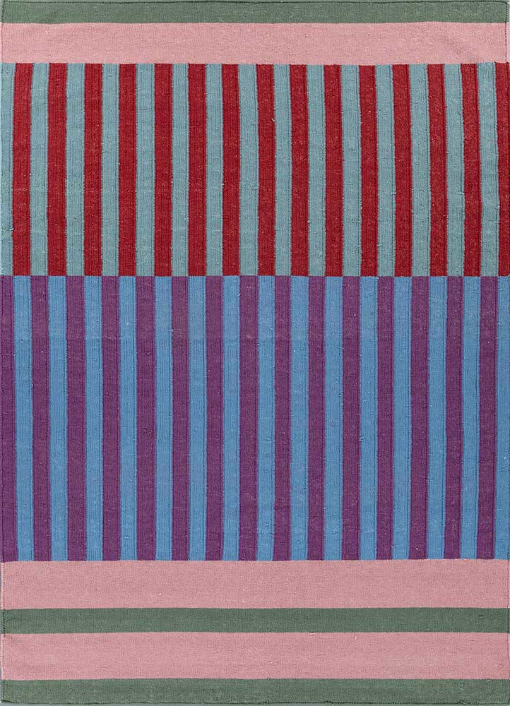 checkers pink and purple wool flat weaves Rug - HeadShot