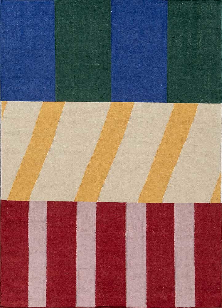 checkers red and orange wool flat weaves Rug - HeadShot