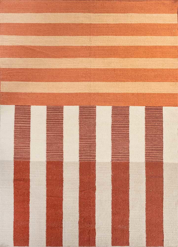 checkers red and orange wool flat weaves Rug - HeadShot