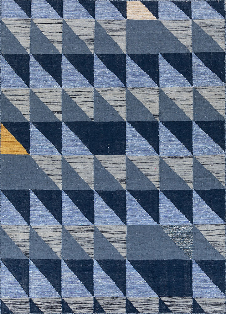 blue blue wool flat weaves Rug