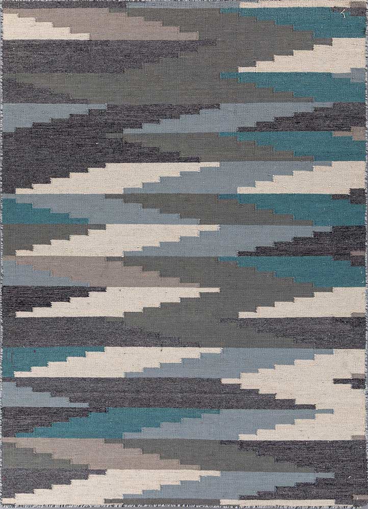 bedouin blue wool flat weaves Rug - HeadShot