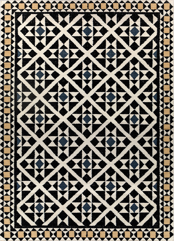 alhambra grey and black wool flat weaves Rug - HeadShot