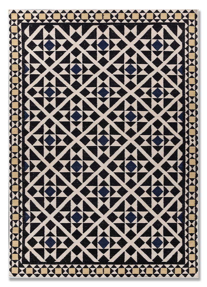 alhambra grey and black wool flat weaves Rug - HeadShot