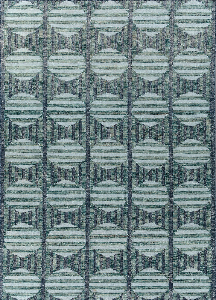 checkers blue wool flat weaves Rug - HeadShot