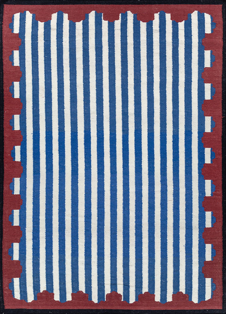 blue blue wool flat weaves Rug