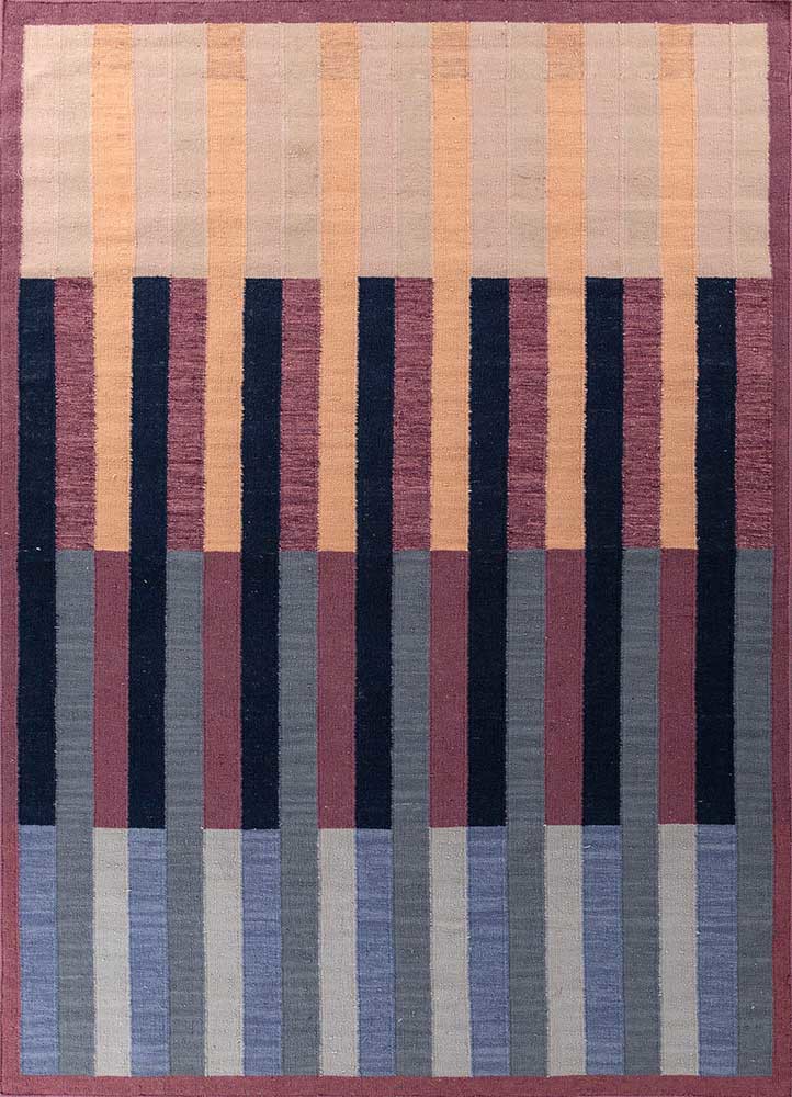 checkers blue wool flat weaves Rug - HeadShot