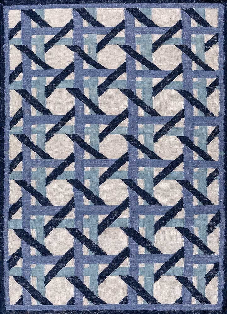 alhambra blue wool flat weaves Rug - HeadShot