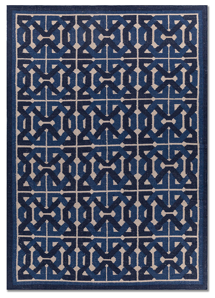 alhambra blue wool flat weaves Rug - HeadShot