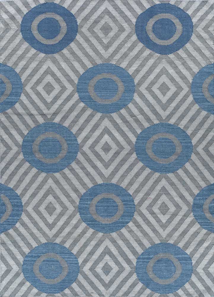 blue blue wool flat weaves Rug