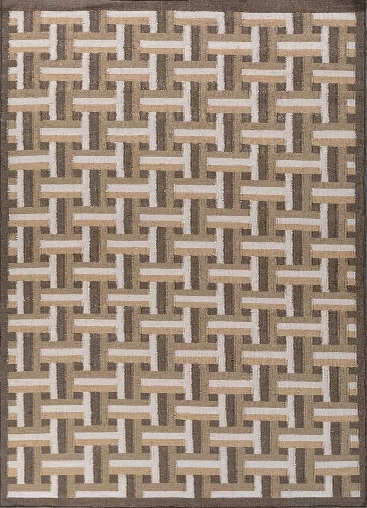 checkers beige and brown wool flat weaves Rug - HeadShot