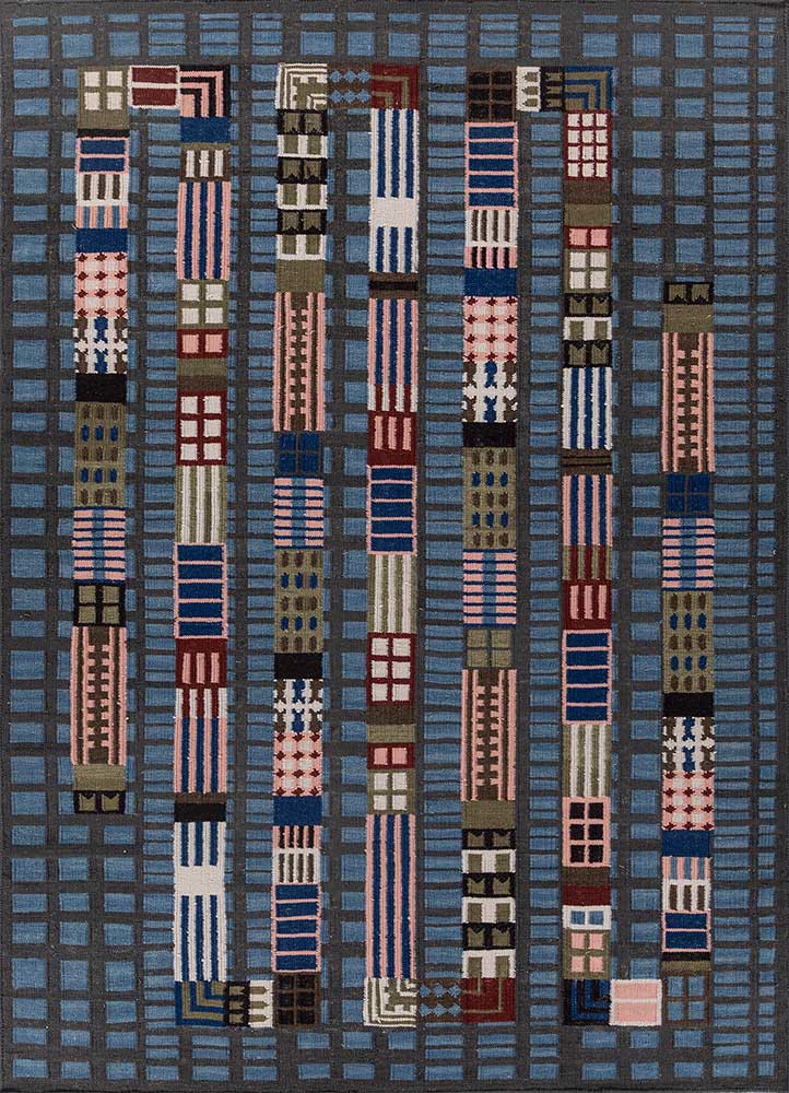 checkers grey and black wool flat weaves Rug - HeadShot