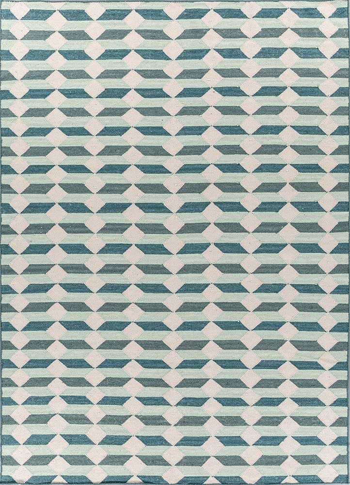 checkers blue wool flat weaves Rug - HeadShot