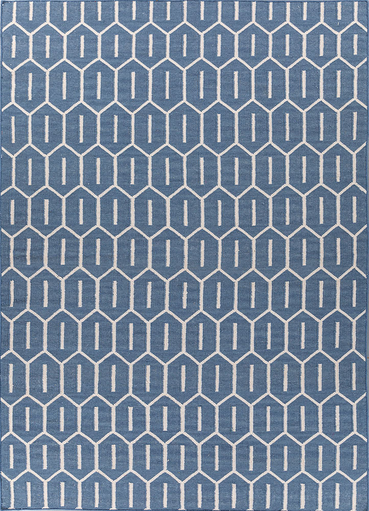 indusbar blue wool flat weaves Rug - HeadShot