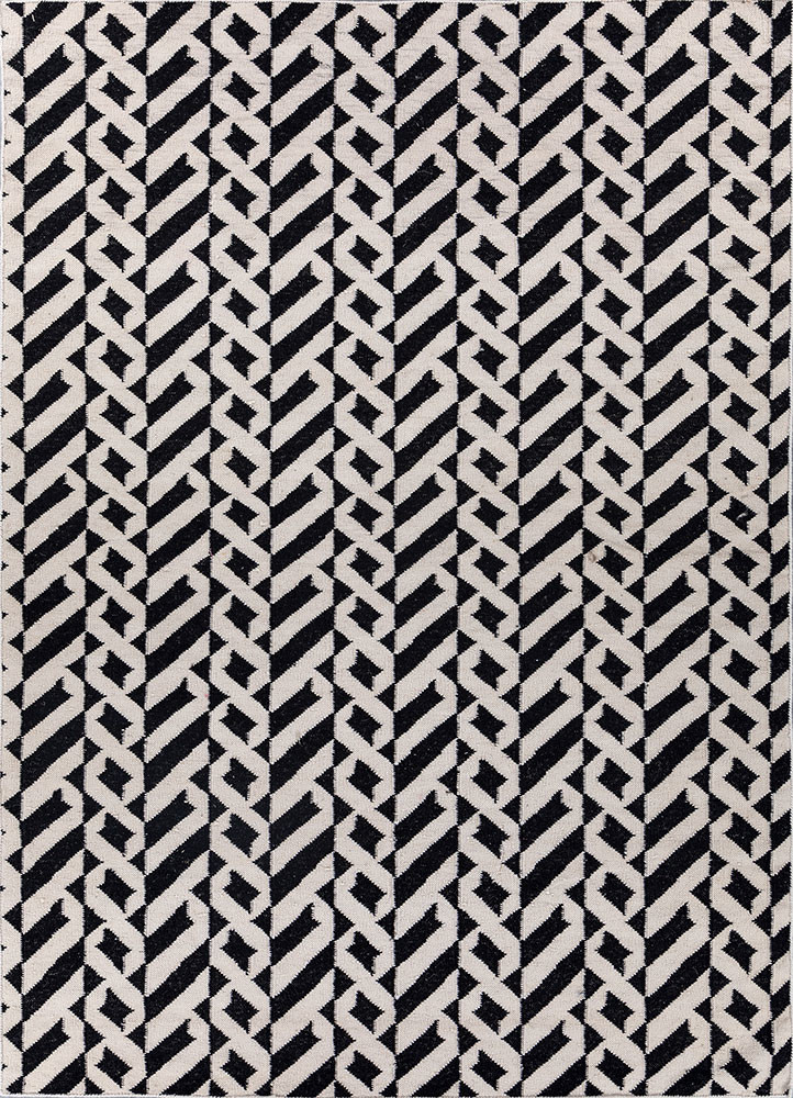 alhambra grey and black wool flat weaves Rug - HeadShot