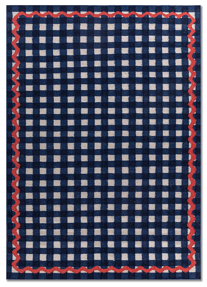 alhambra blue wool flat weaves Rug - HeadShot