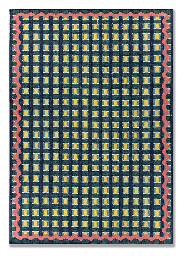 blue blue wool flat weaves Rug