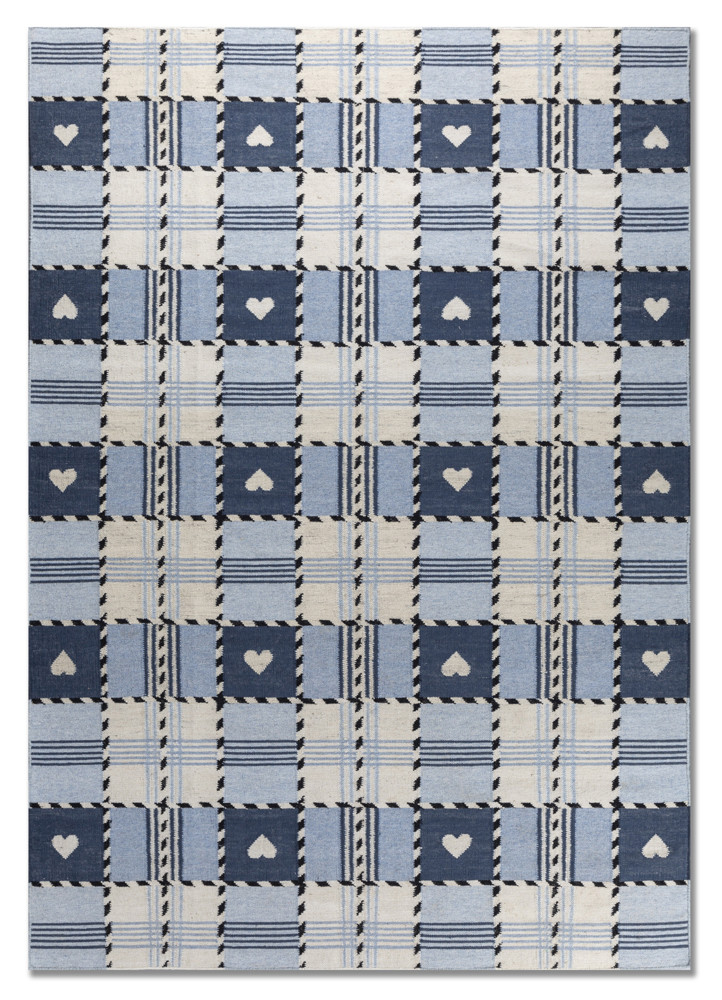 blue blue wool flat weaves Rug