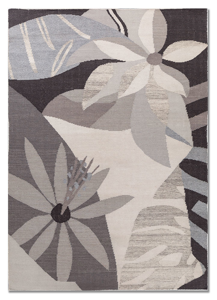 orenda grey and black wool flat weaves Rug - HeadShot