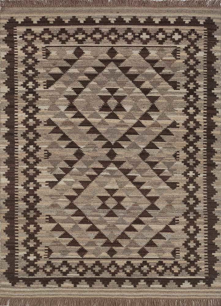 bedouin beige and brown afghan wool flat weaves Rug - HeadShot