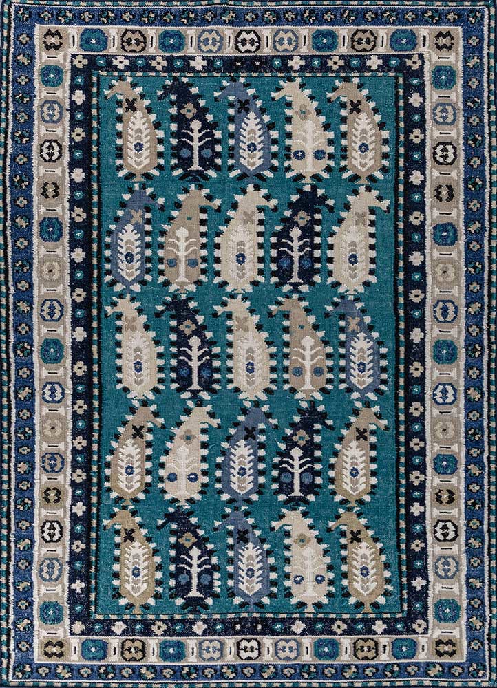 bedouin blue wool flat weaves Rug - HeadShot