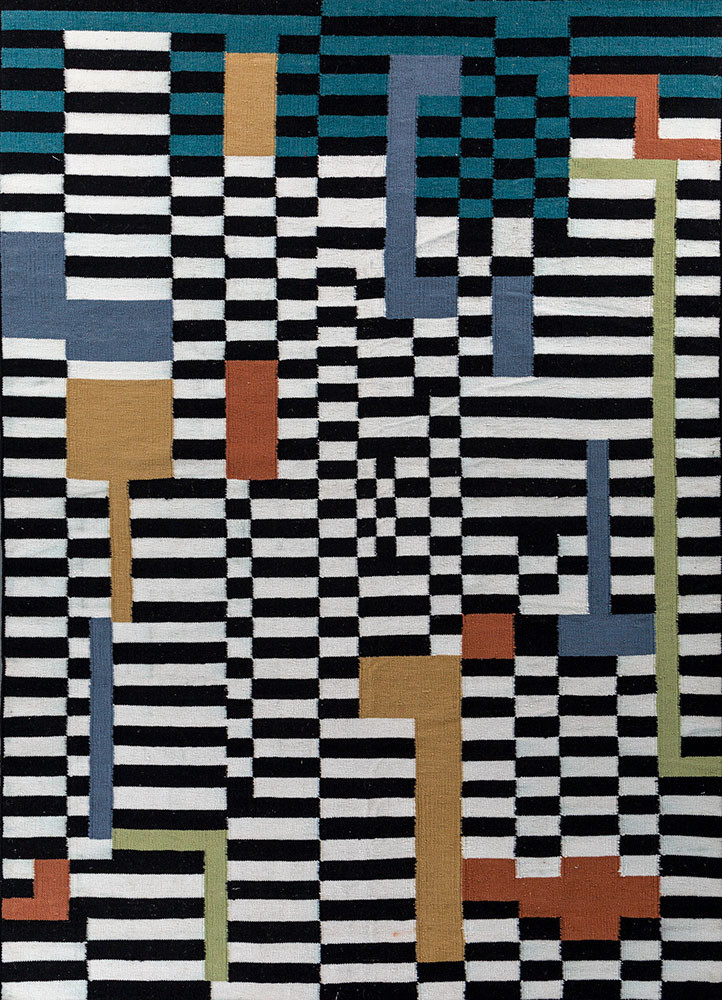 checkers grey and black wool flat weaves Rug - HeadShot