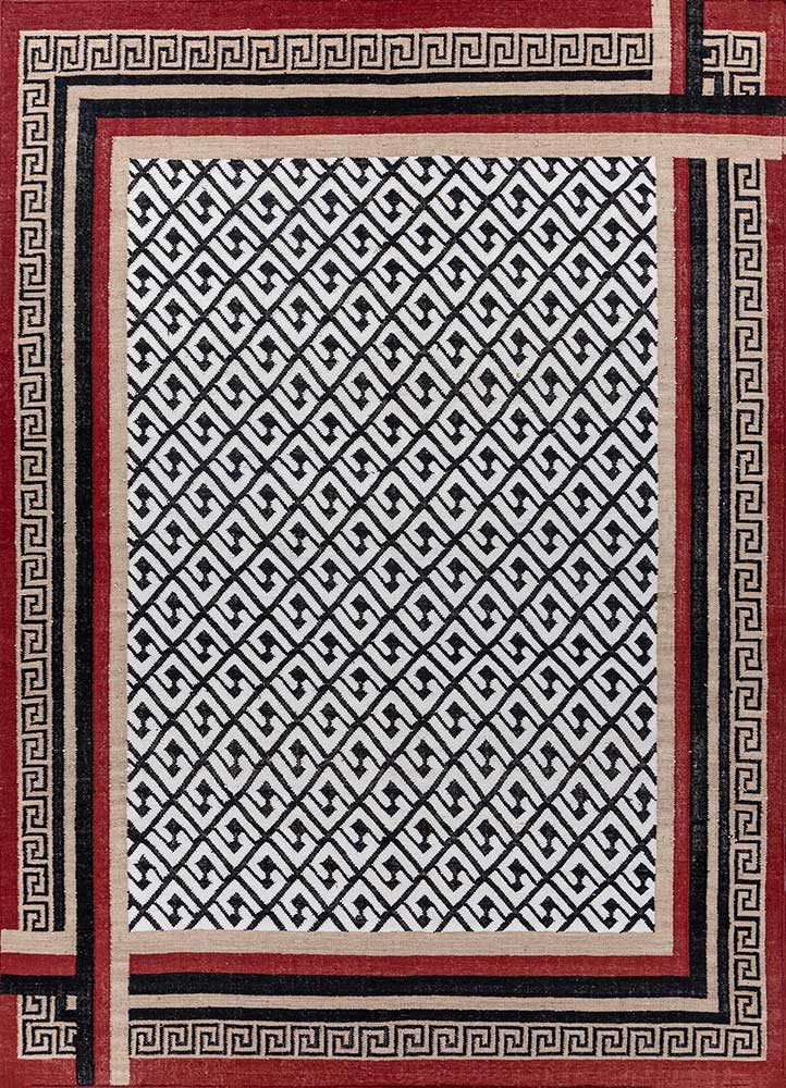 alhambra grey and black wool flat weaves Rug - HeadShot