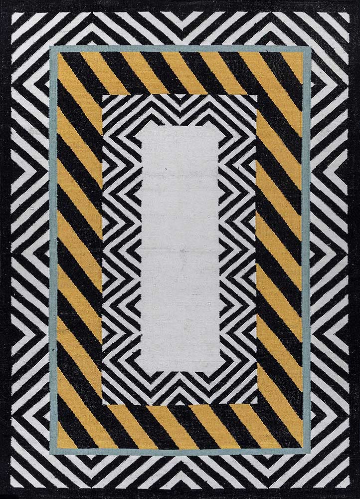 alhambra grey and black wool flat weaves Rug - HeadShot