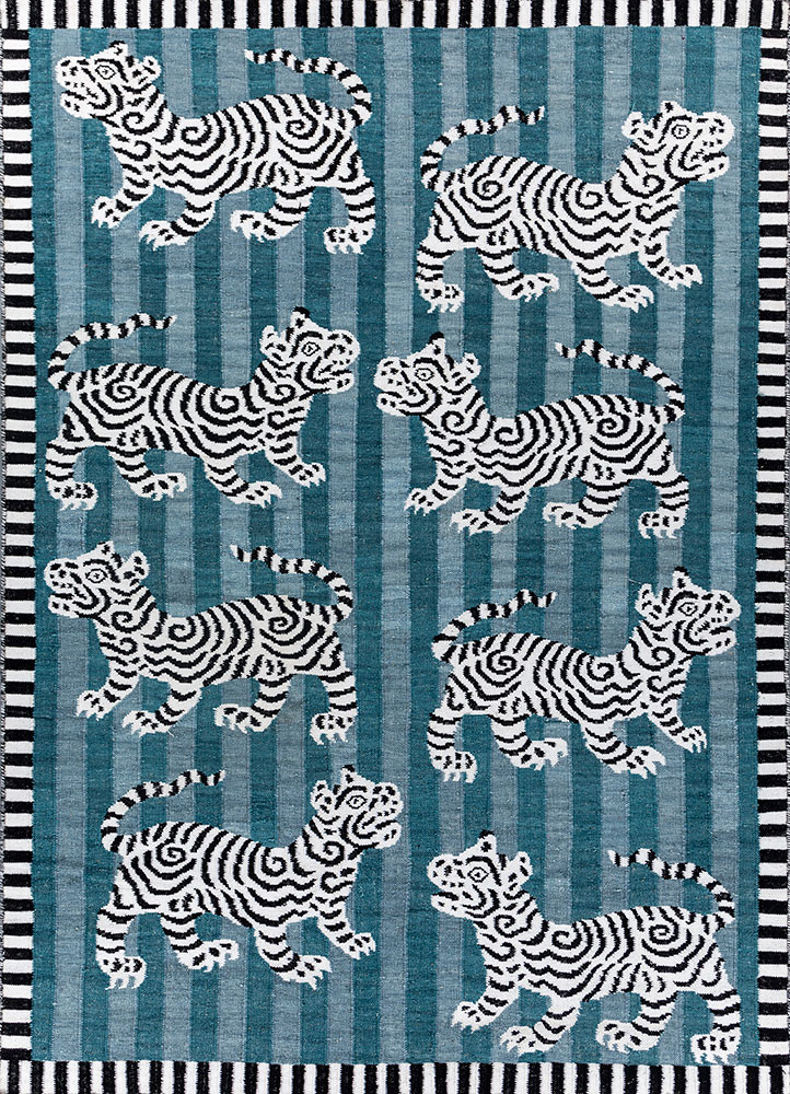  blue wool flat weaves Rug
