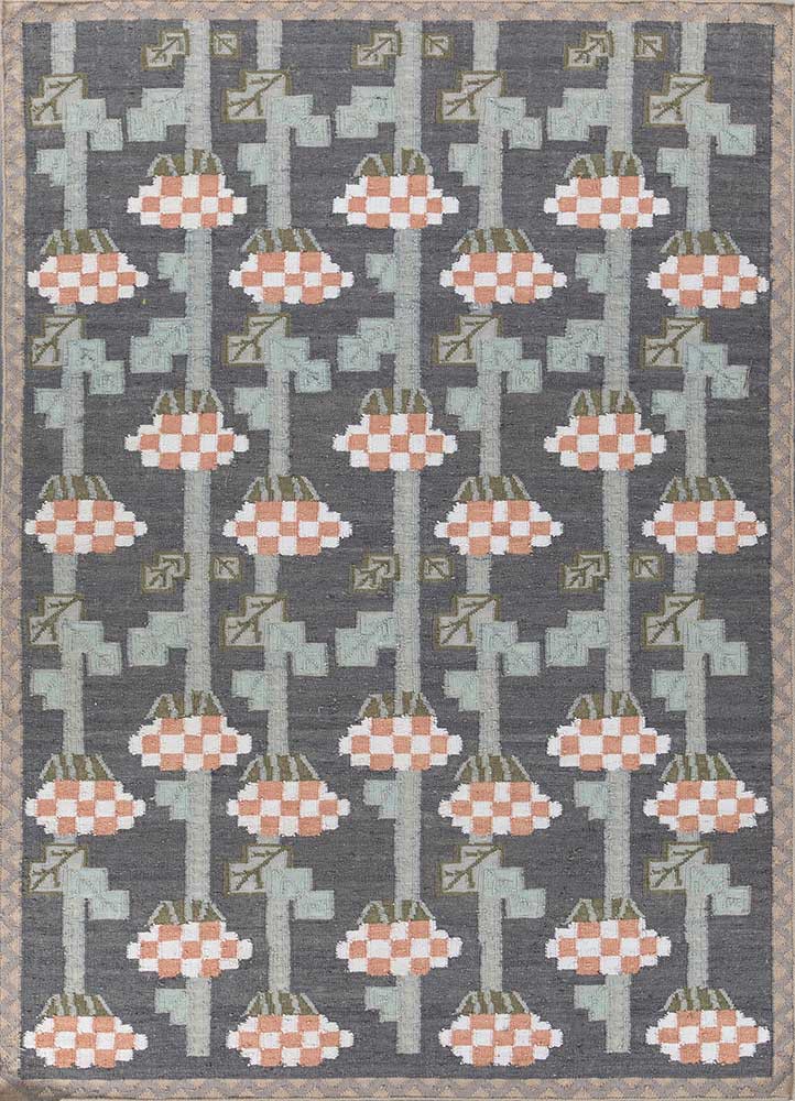 orenda grey and black wool flat weaves Rug - HeadShot