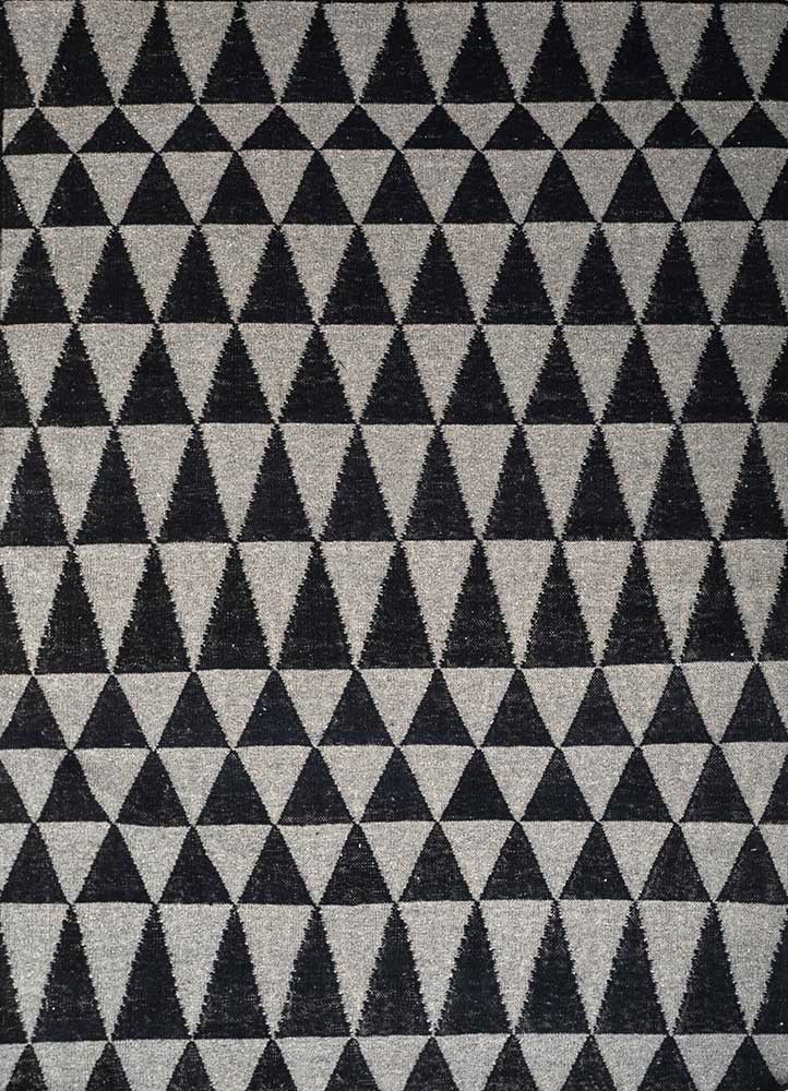 indusbar grey and black wool and viscose flat weaves Rug - HeadShot