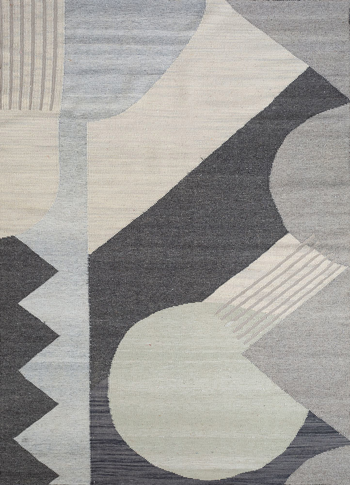 checkers grey and black wool and viscose flat weaves Rug - HeadShot