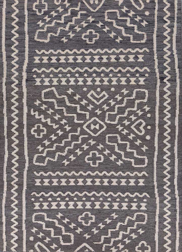 bedouin grey and black wool and viscose flat weaves Rug - HeadShot