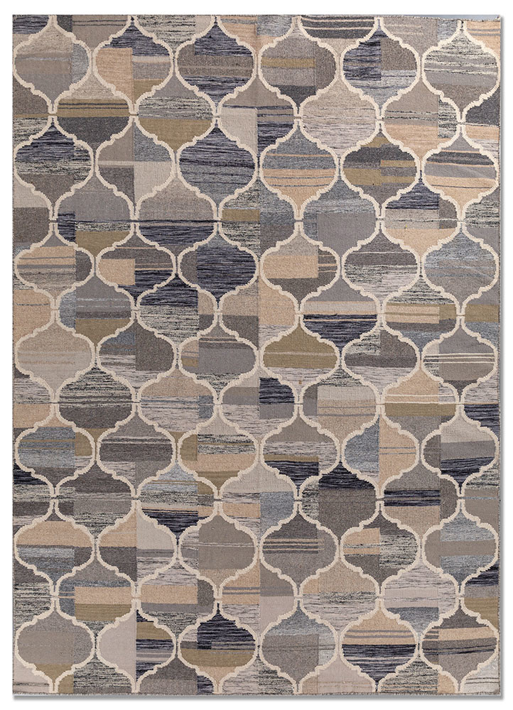 indusbar beige and brown wool and viscose flat weaves Rug - HeadShot