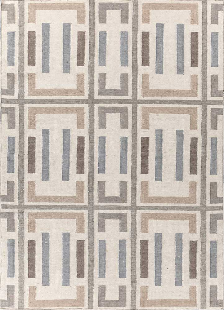 checkers ivory wool and viscose flat weaves Rug - HeadShot