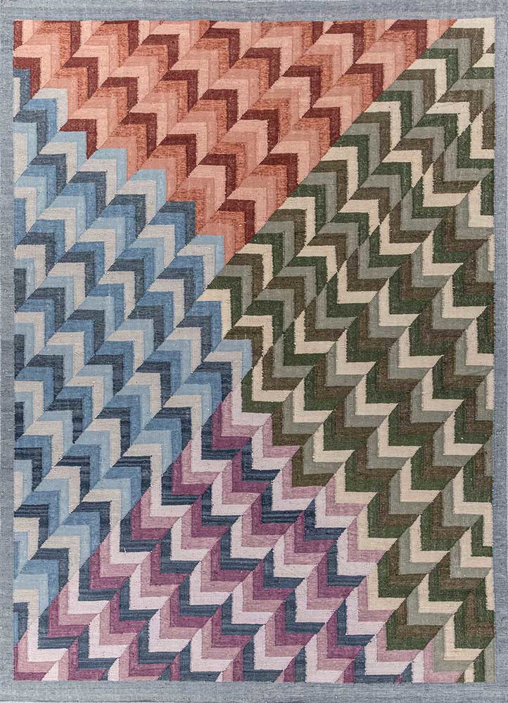  blue wool and viscose flat weaves Rug