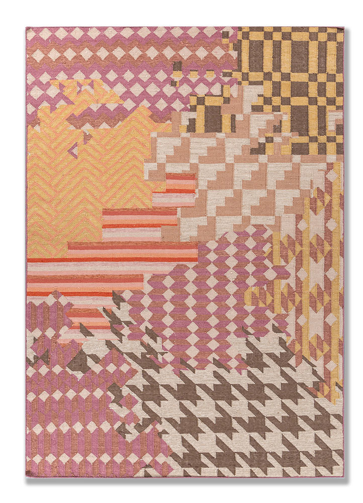 beige and brown beige and brown wool and viscose flat weaves Rug