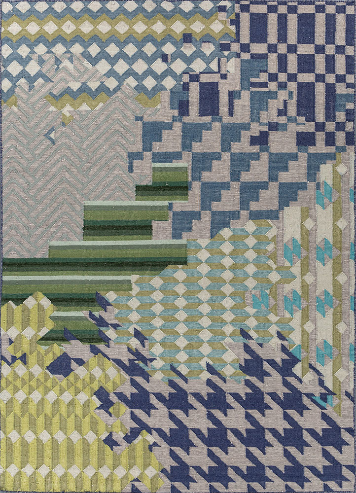 checkers grey and black wool and viscose flat weaves Rug - HeadShot checkers grey and black wool and viscose flat weaves Rug - HeadShot