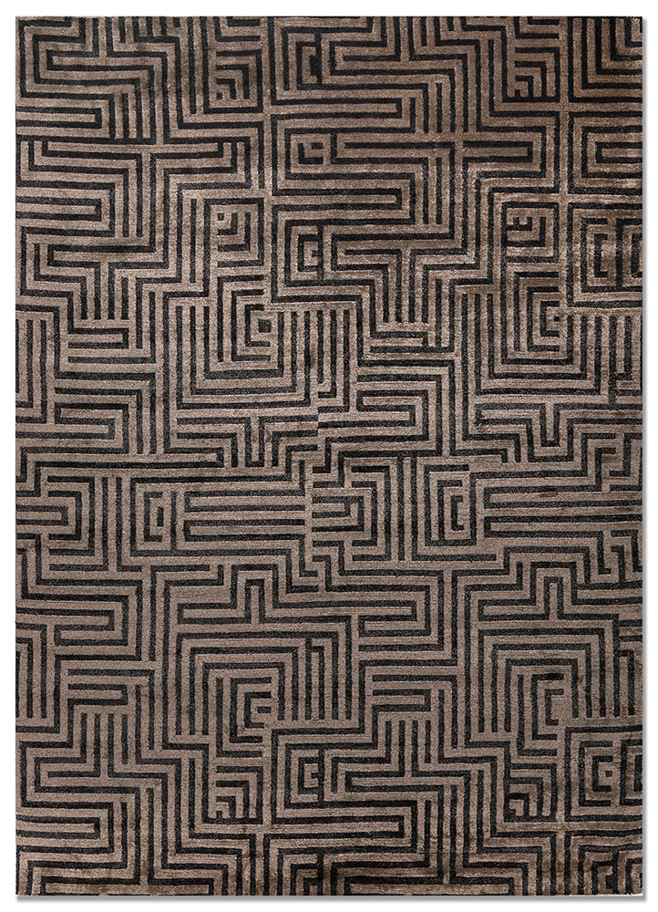 aprezo beige and brown acrylic hand knotted Rug - HeadShot