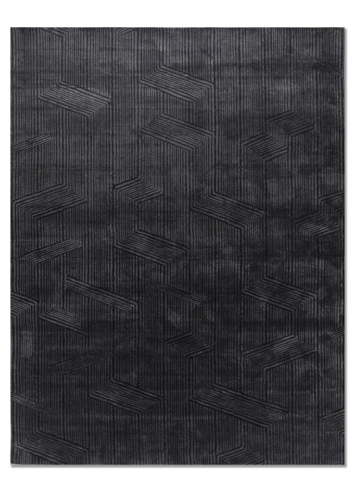 aprezo grey and black acrylic hand knotted Rug - HeadShot