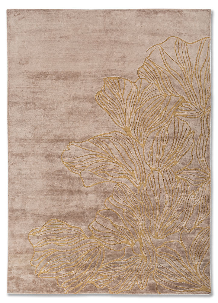 azalea beige and brown bamboo silk and zari hand knotted Rug - HeadShot azalea beige and brown bamboo silk and zari hand knotted Rug - HeadShot