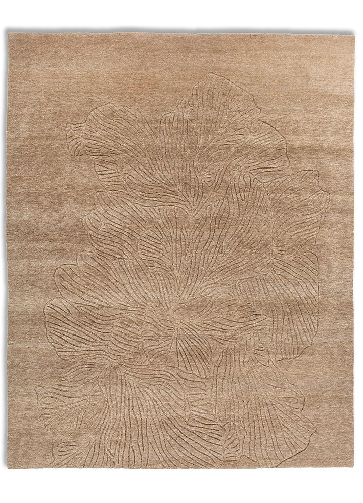 azalea beige and brown bamboo silk and zari hand knotted Rug - HeadShot