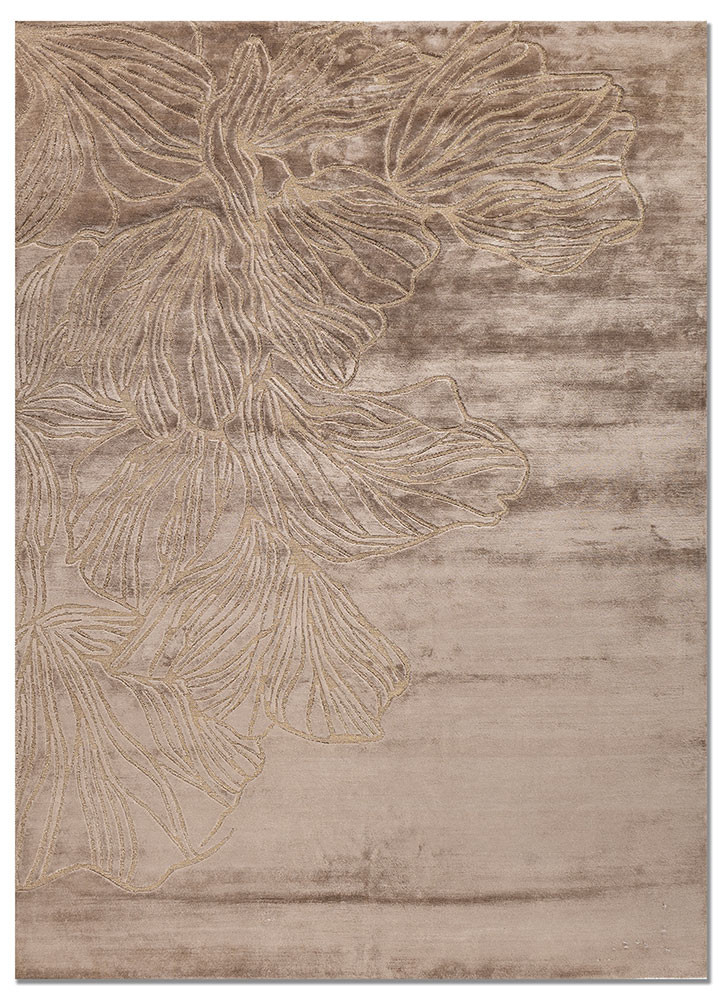 aprezo beige and brown bamboo silk and zari hand knotted Rug - HeadShot