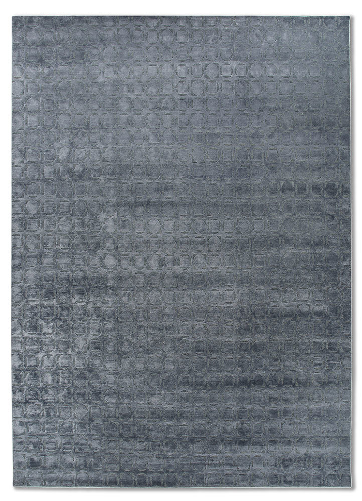 blue blue wool and bamboo silk hand knotted Rug