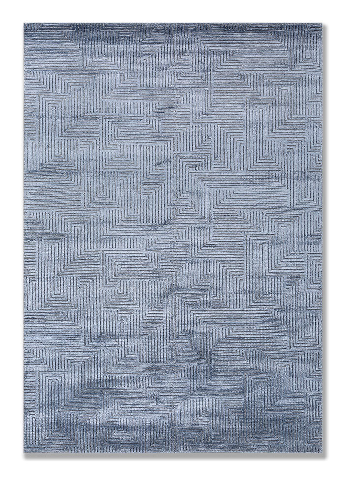  blue wool and bamboo silk hand knotted Rug