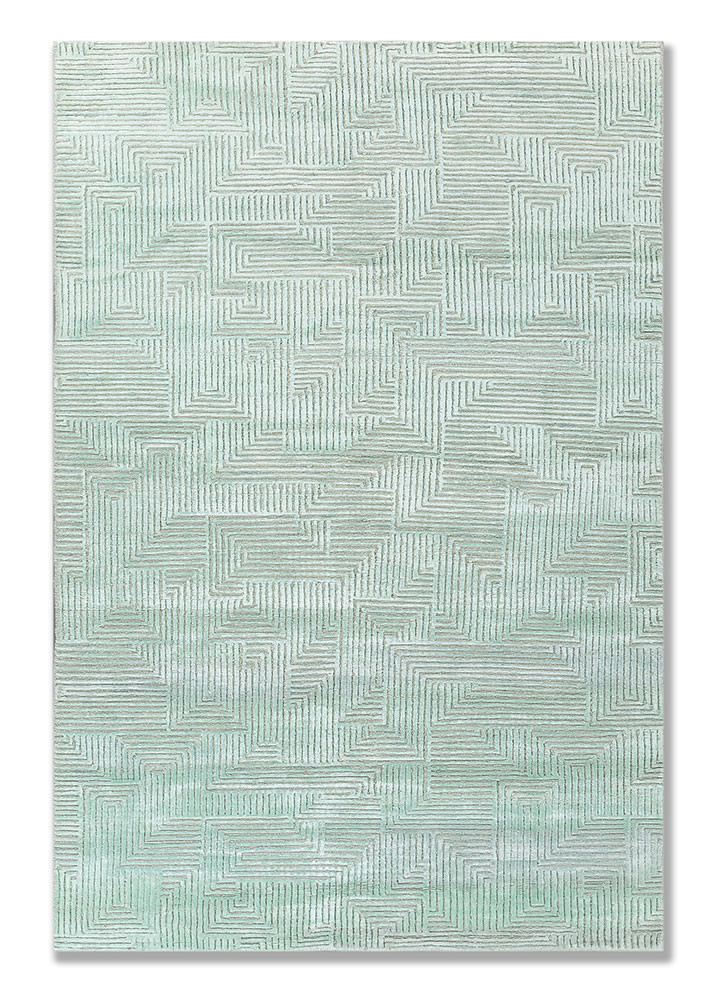 azalea blue wool and bamboo silk hand knotted Rug - HeadShot