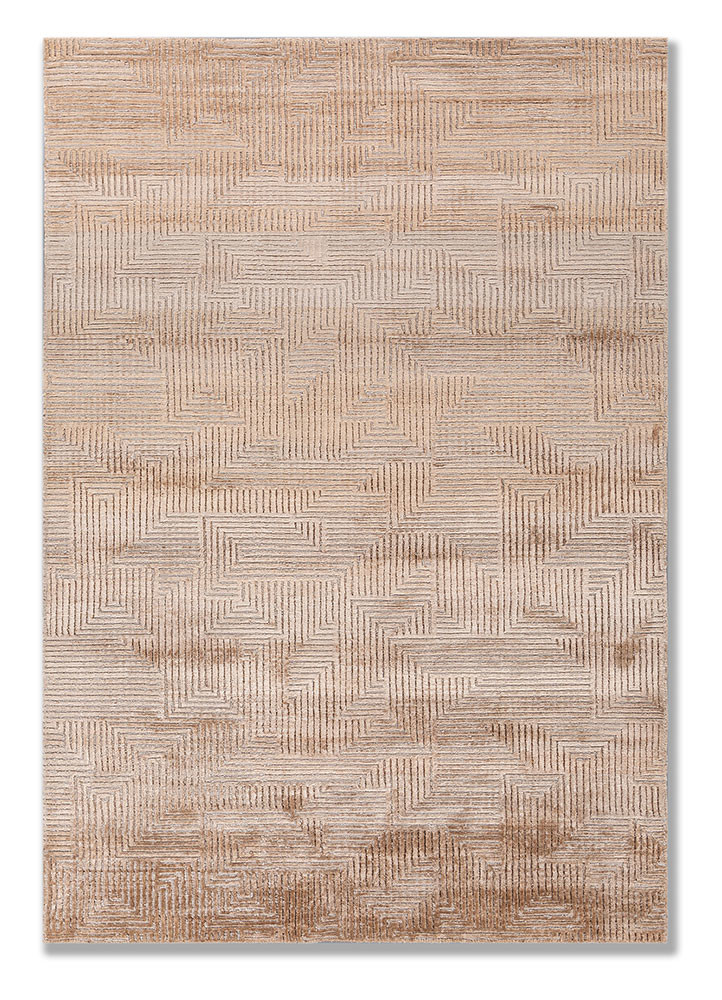  beige and brown wool and bamboo silk hand knotted Rug