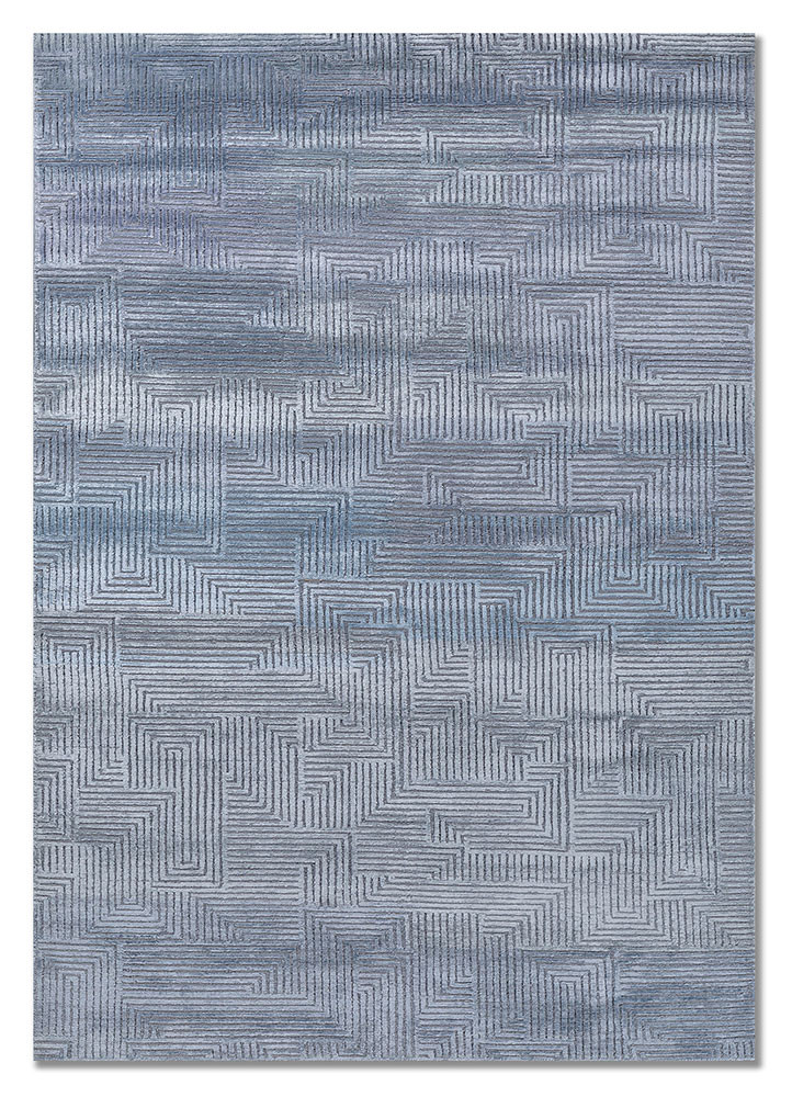blue blue wool and bamboo silk hand knotted Rug